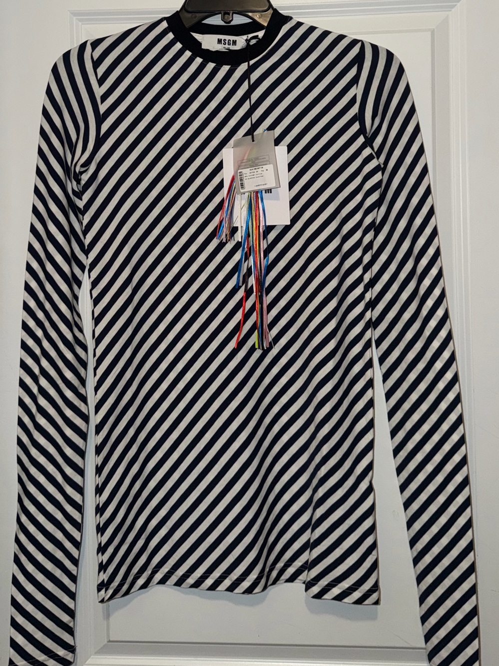 MSGM Navy & White Striped Crewneck Top
